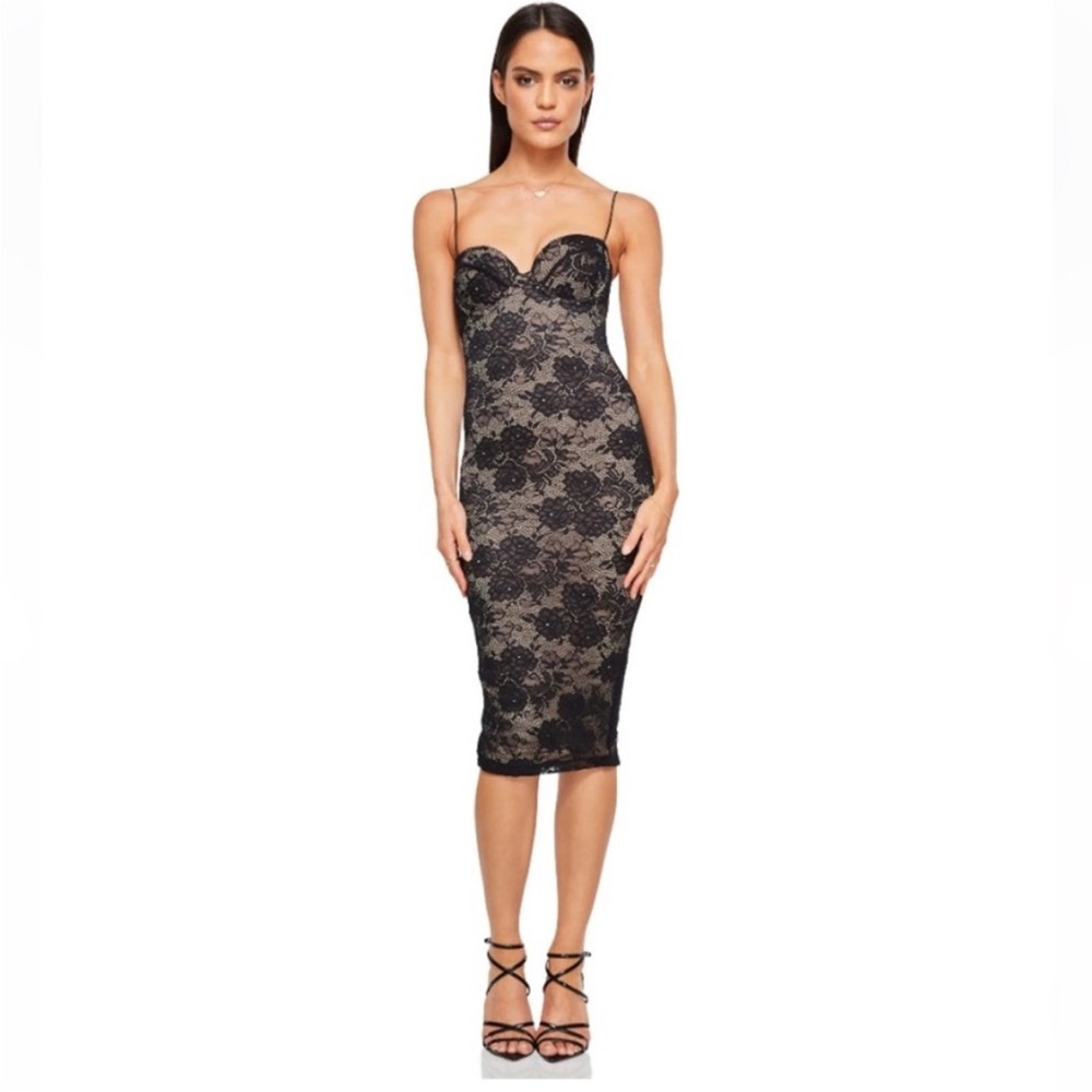 Nookie Heaven Midi NWT Elegant Black Lace Dress